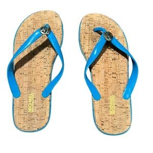 Michael Kors Blue Jelly and Rubber Cork Flip Flop Sandals. Size 8R